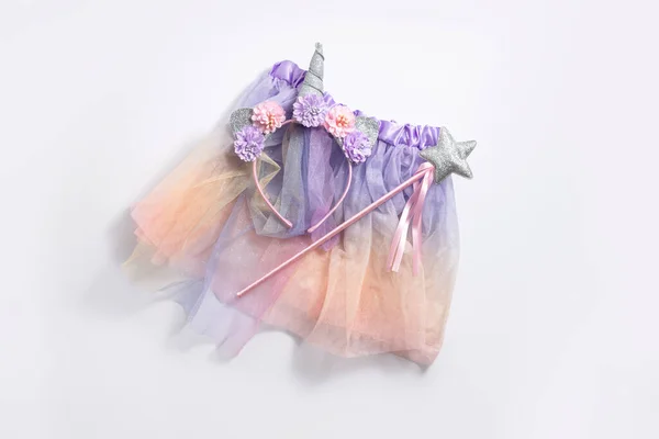 stock image Fairy costume, unicorn on a white background. Top view, flay lay.