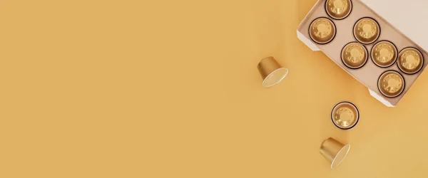 Kávé Kapszula Csomagolásban Könnyű Háttérrel Felülnézetből Lapos Fekvéssel Zászlós — Stock Fotó