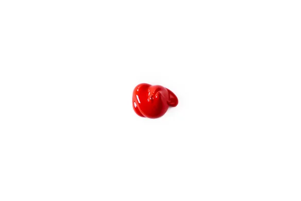 Μια Σταγόνα Κόκκινο Χρώμα Δείγμα Λευκό Φόντο Πάνω Άποψη Επίπεδη — Φωτογραφία Αρχείου