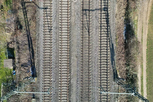 Jernbane Udsigt Til Toppen Flad Industriel Logistik Transportkoncept - Stock-foto
