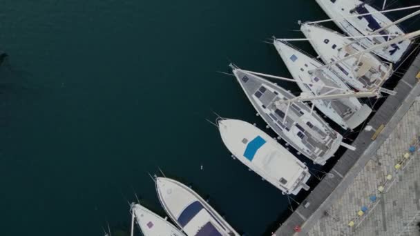 Baía Mar Com Iates Barcos Pesca Vista Superior Drone — Vídeo de Stock