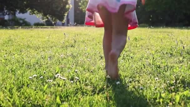 Bambina Corre Attraverso Prato Nel Parco — Video Stock