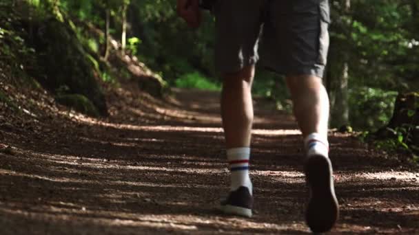 Uomo Cammina Lungo Sentiero Durante Escursioni Montagna — Video Stock