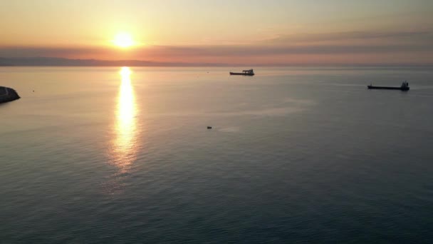Bay Ships Tankers View Drone — Stock Video