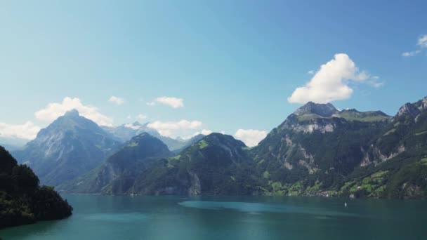 Horské Jezero Švýcarsku Pohled Dronu — Stock video