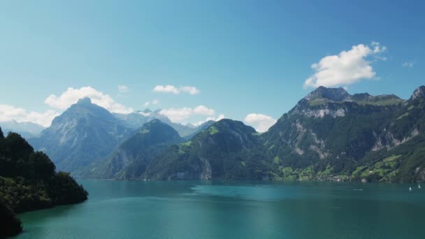 Lago Montagna Svizzera Vista Drone — Video Stock