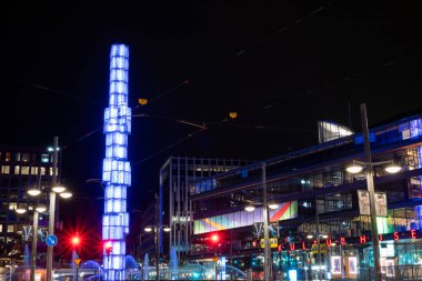 STOCKHOLM - İsveç, 7 Mart 2021, Sergels Torg Meydanı 'nın gece manzarası