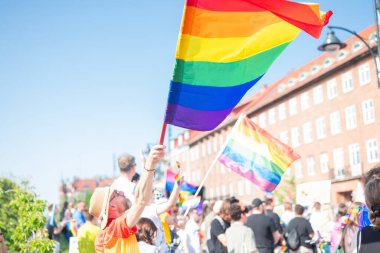 Gdansk Polonya, 25 Mayıs 2024, Eşitlik Yürüyüşü heteroseksüeller LGBT Onur Yürüyüşü 'nde bayraklarla toplandı
