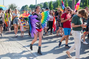 Gdansk Polonya, 25 Mayıs 2024, Eşitlik Yürüyüşü heteroseksüeller LGBT Onur Yürüyüşü 'nde bayraklarla toplandı