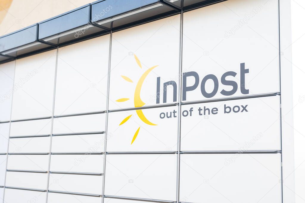 March 29, 2025, Gdansk, Poland, parcel lockers of the Polish logistics delivery company Inpost