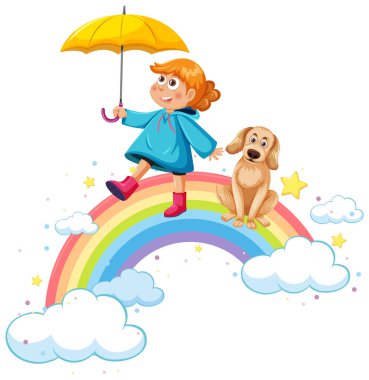 Gökkuşağı çiziminde mutlu çocuklar