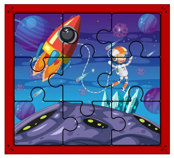 Astronaut Space Photo Puzzle Game Template Illustration — Stock vektor