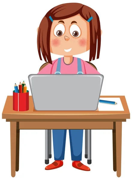 Girl Sitting Front Laptop Illustration — Stok Vektör