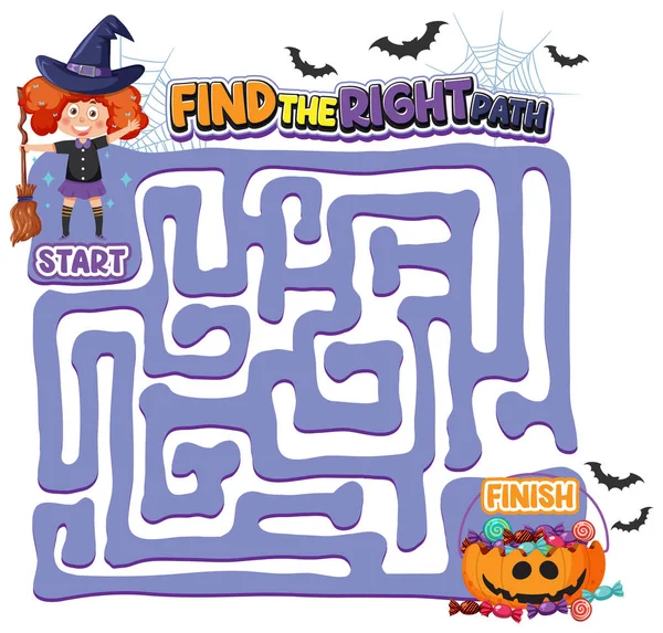 stock vector Maze game template in Halloween theme for kids illustration