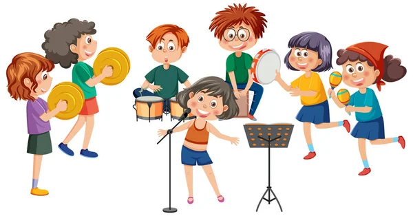 Niños Tocando Instrumentos Musicales Ilustración — Archivo Imágenes Vectoriales