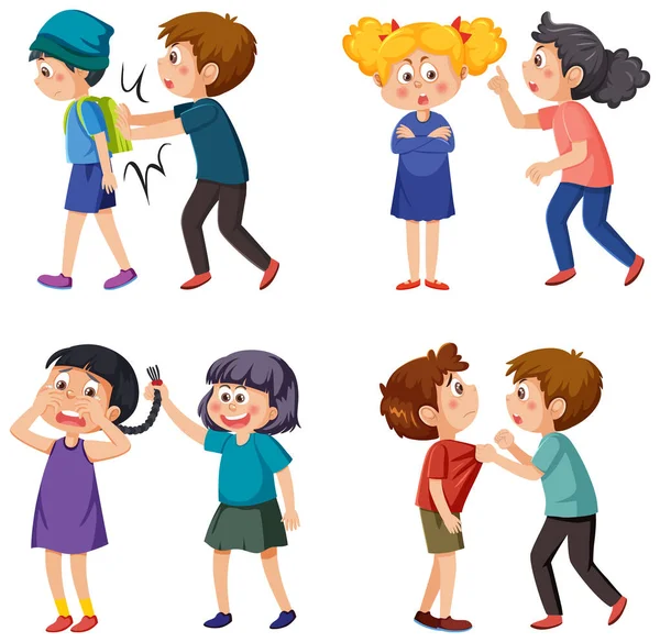 Bullying Kids Character Collection Illustration — Stock Vector