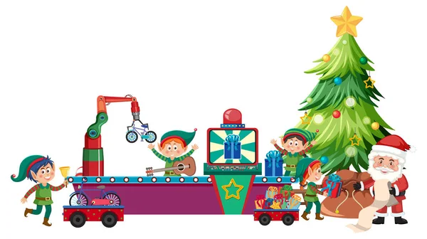 Elf Santa Claus Preparing Gift Christmas Illustration — Stock Vector