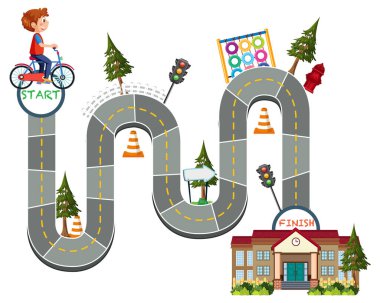 Çocuk illüstrasyonu için labirent oyun şablonu