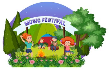 Park illüstrasyonunda müzik çalan çocuklar