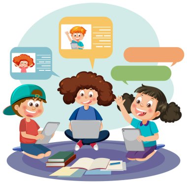 Sosyal medya çocukları vektör illüstrasyonu