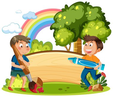 Empty board with cartoon kids illustration