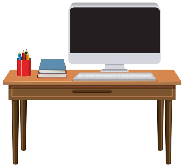 桌上插图上的计算机和固定物体 — 图库矢量图片