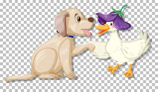 Cute Dog Playing Wuth Duck Illustration — Stock Vector