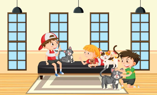 Children Playing Cat Illustration — Stockvektor