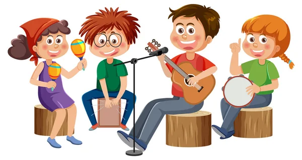 Kinder Spielen Musikinstrument Illustration — Stockvektor