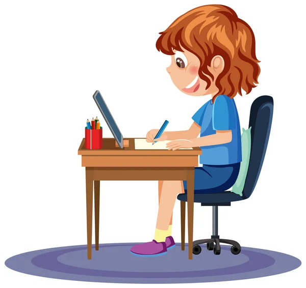 Ein Mädchen Lernt Online Mit Tablet Illustration — Stockvektor