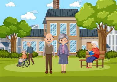 Yaşlıların resimleriyle dolu açık hava parkı