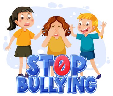 Stop Bullying text with cartoon character illustration