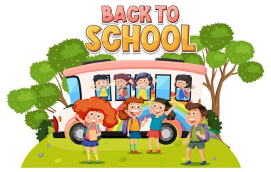 Back to school with student kids illustration