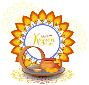Mutlu Karwa Chauth metin tasarımı illüstrasyonu
