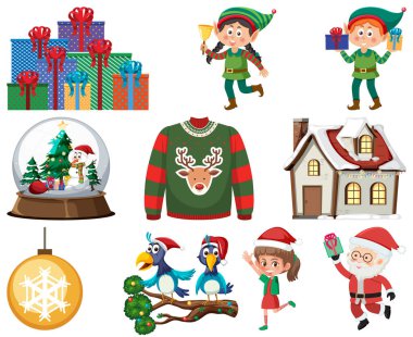 Noel karakterleri ve elementleri resimleme ayarladı