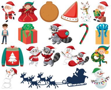 Noel karakterleri ve elementleri resimleme ayarladı