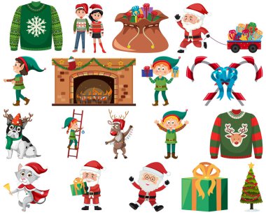 Noel karakterleri ve elementleri resimleme ayarladı