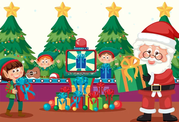 Noel Hediyeleri Hazırlayan Elfler — Stok Vektör