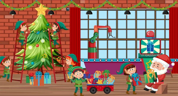 Elf ve Noel Baba Noel için hediye hazırlıyorlar.