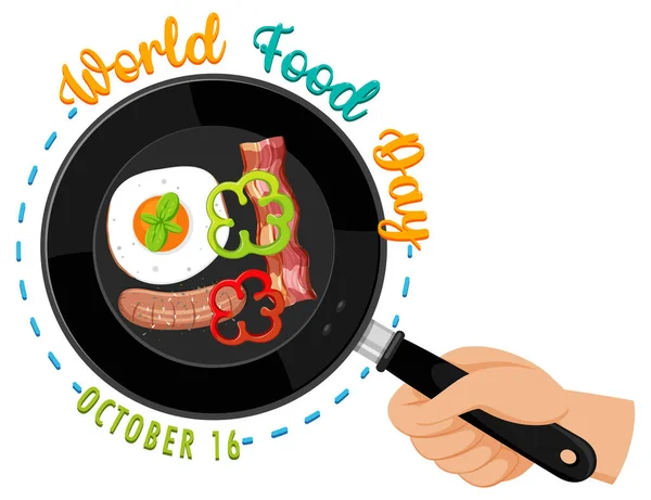 Текст Всемирного Дня Продовольствия Иллюстрацией Элементов Питания — стоковый вектор