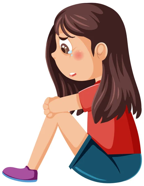 Ένα Κορίτσι Που Κάθεται Κλάμα Εικονογράφηση Έκφραση — Διανυσματικό Αρχείο