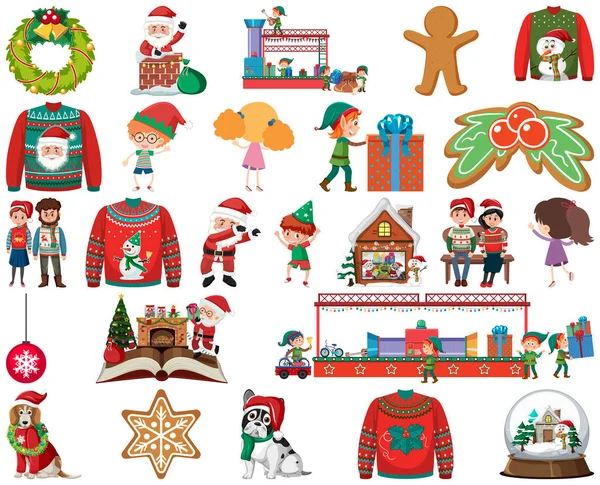 Χριστούγεννα Χαρακτήρες Και Στοιχεία Που Εικονογράφηση — Διανυσματικό Αρχείο
