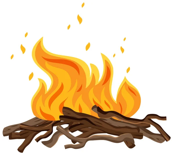 Fogo com toras queimando fogueira de chama doodle livro de colorir linear  de desenho animado