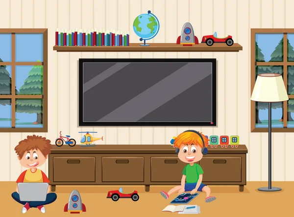 Kinder Lernen Online Hause Illustration — Stockvektor