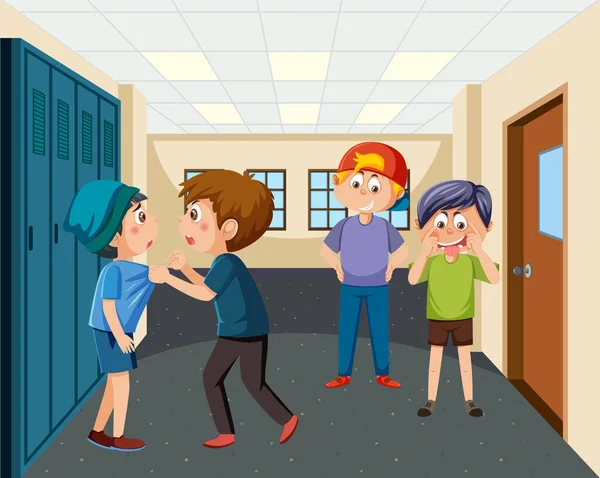 Enfants Intimidant Leur Ami École Illustration — Image vectorielle