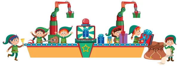 Elves Making Christmas Presents Illustration — Stock Vector