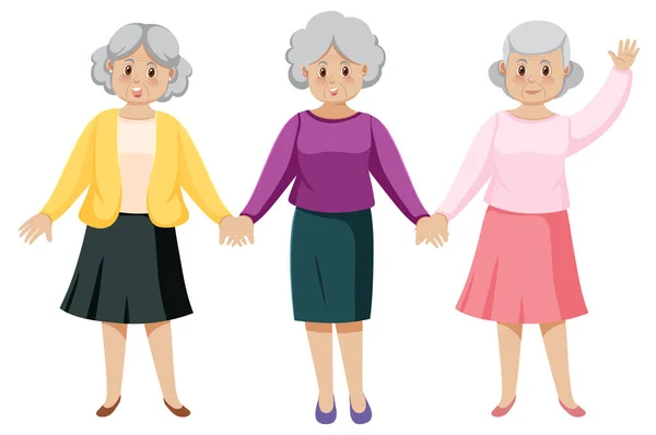 Tři Starší Ženy Kreslené Postavy Ilustrace — Stockový vektor