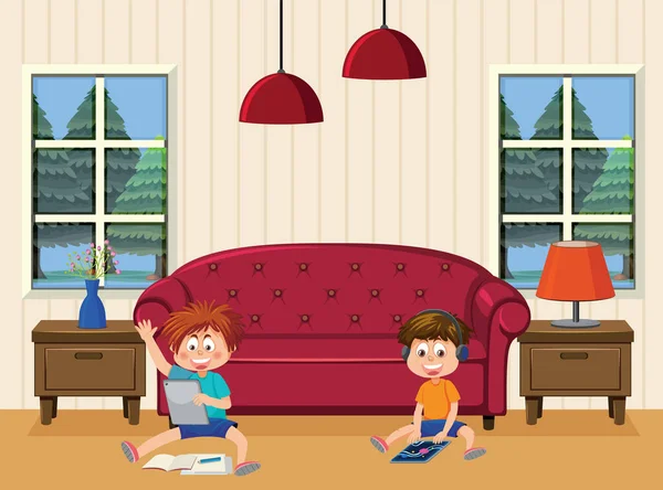 Barn Lär Sig Online Hemma Illustration — Stock vektor