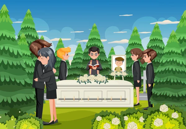 Funeral ceremony in Christian religion illustration