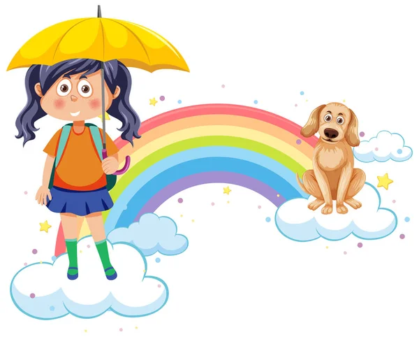 Boldog Gyerekek Szivárvány Illusztráció — Stock Vector